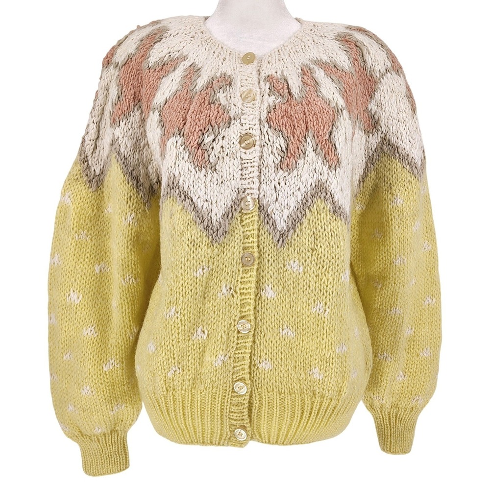 Vintage Greg Adams Knitted by‎ Hand Cardigan Medium Handmade Pastel Cottagecore
